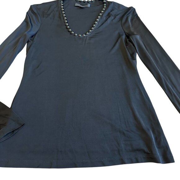 Alexander Wang Black Long Sleeve Blouse Shirt Top Bead Ball Trim Stretch Size 2 - Picture 5 of 11